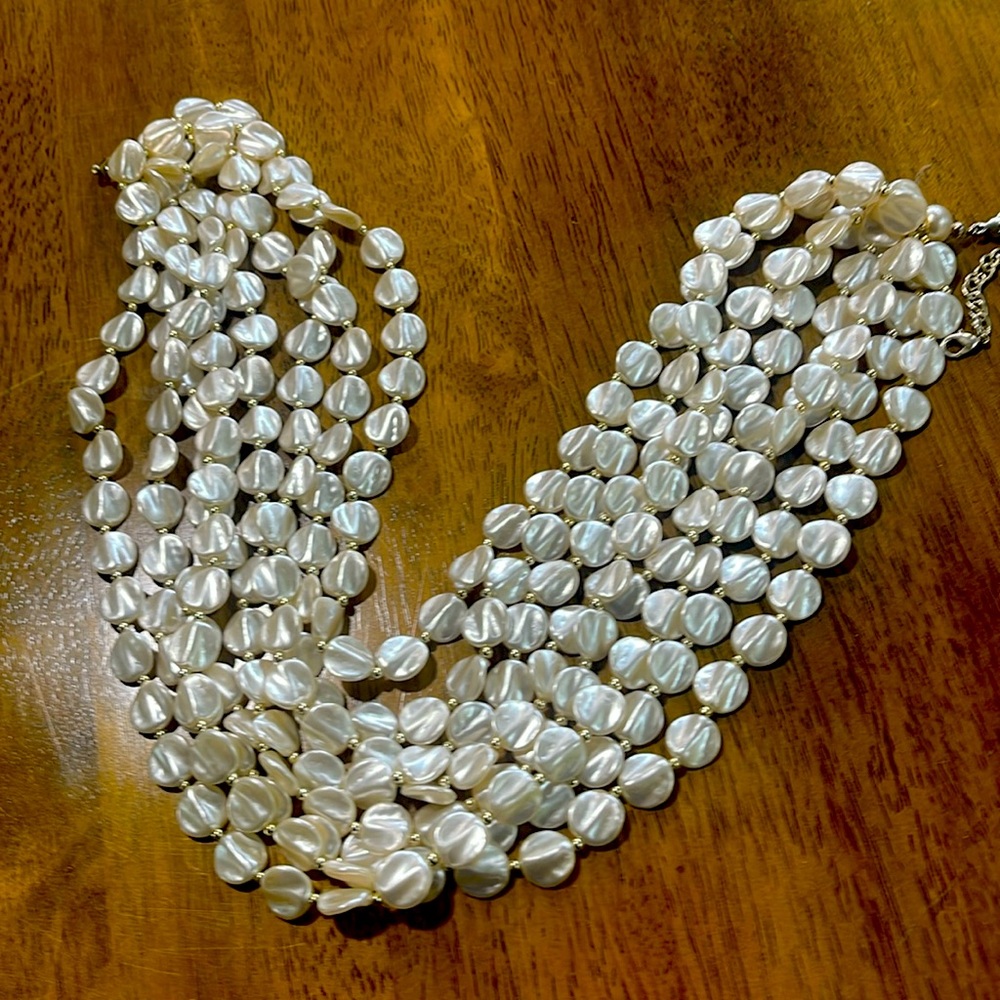 Vintage Faux Pearlized Shell Like Multi Strand Necklace